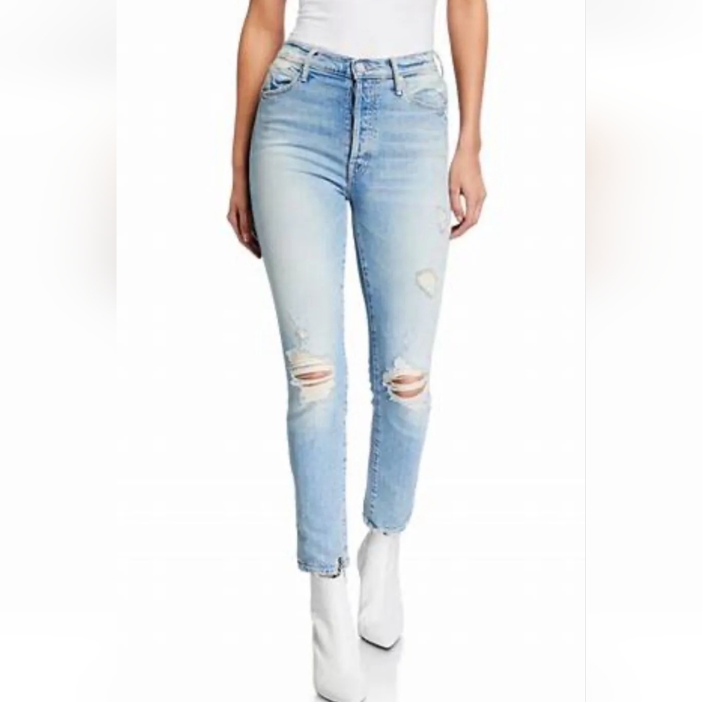 MOTHER Light Wash Cropped Ankle Jeans - Pale Blue